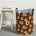 thumbnail image 6 of Sikiie Brown Plaid Sunflower Print Round Dirty Clothes Basket, Waterproof Standing Foldable Storage Basket, for Laundry Room, Bedroom, Bathroom Storage-Small, 6 of 6