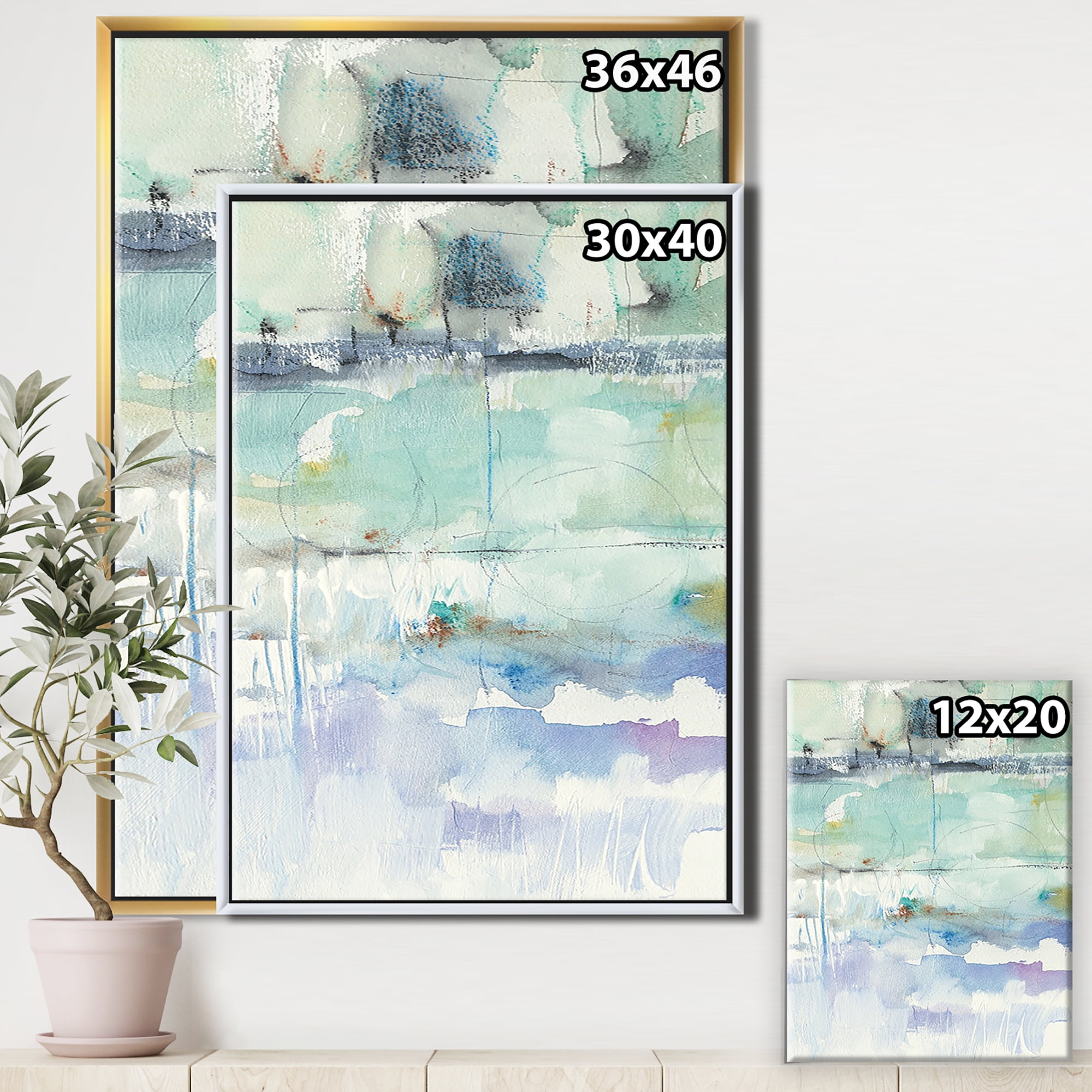 Designart ' Blue Abstract Panel II ' Geometric Framed Canvas