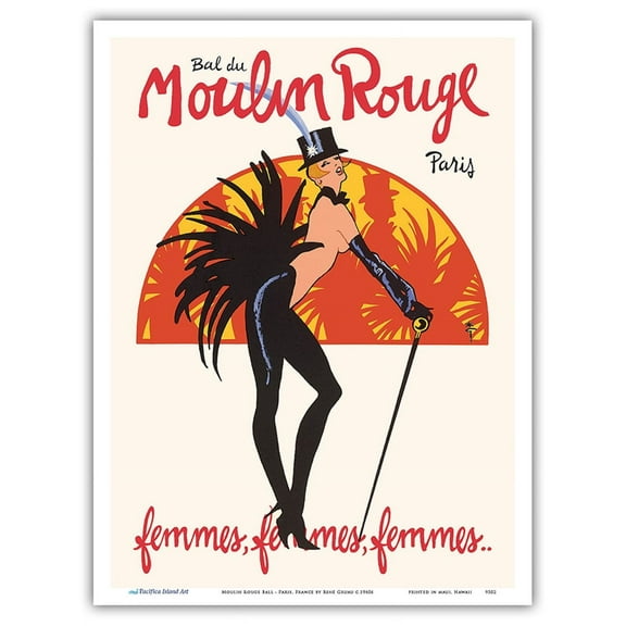 Moulin Rouge Ball - Paris France - Femmes Burlesque Dancers - Vintage Cabaret Poster by René Gruau c.1960s - Master Art Print (Unframed) 9in x 12in