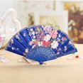 thumbnail image 4 of YAOMOBB Exquisite Craftsmanship Fan Chinese Style Folding Fan Hot Stamping Silk Fabric Handheld Fan with Gold Edge Flower Patterns for Wedding Dancing, 4 of 6