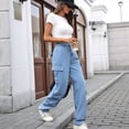 thumbnail image 4 of Pantalones Cargo para Mujer, Cintura Alta, Pierna , Holgados, Estilo Y2K, con 8 Bolsillos Azul Denim M, 4 of 10