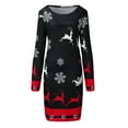 thumbnail image 4 of Robe Noire Femme Mode Décontractée Col Rond Imprimé de Noël Manches Longues Bodycons Mini Robes, 4 of 6
