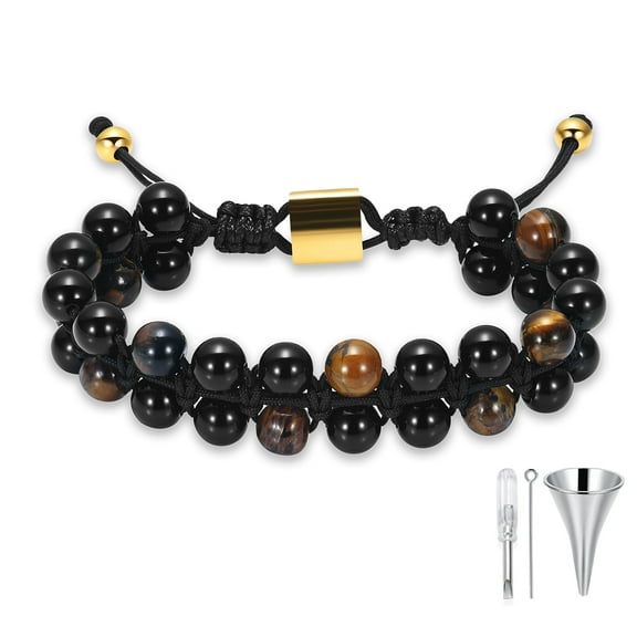 Double layer Tiger Stone Cremation Jewelry Lava Stone Urn Bracelet for Ashes for Women Men Healing Balancing Genuine Memorial Bracelets Memorial Urn Bracelet