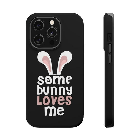DistinctInk Tough Case for Apple iPhone 15 PRO (6.1" Screen), Compatible with MagSafe Charging - Some Bunny Loves Me - Rabbit