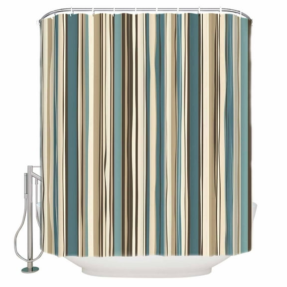 Boho Teal Stripes Shower Curtains for Bathroom Waterproof Fabric Bath Curtains Decor Bath Tub Curtain Bohemian Vertical Striped Geometric Decorative Shower Curtain Sets with 12 Hooks, 72x72 Inch