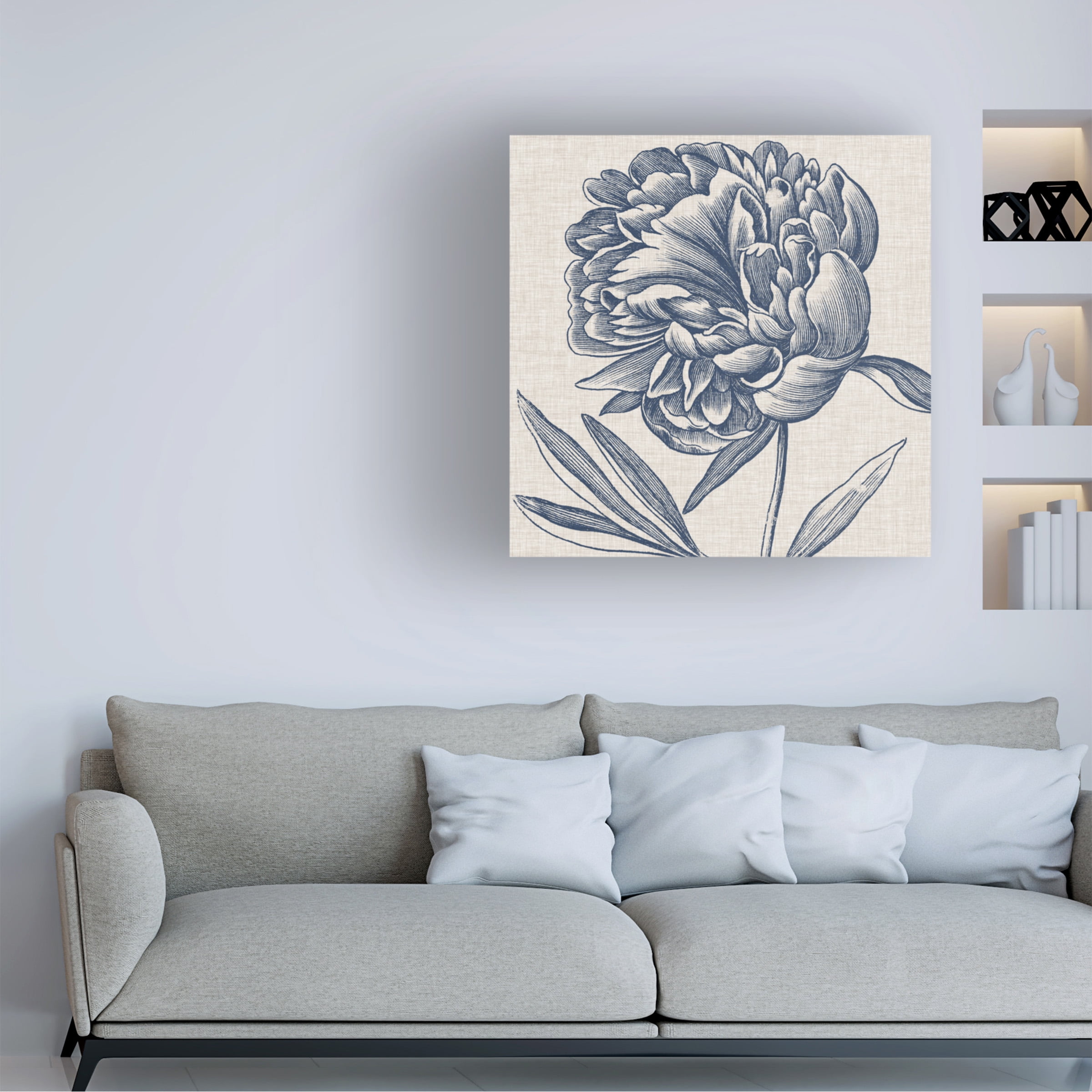 Trademark Fine Art Vision Studio Indigo Floral On Linen Ii Canvas Wall Art - 18x18