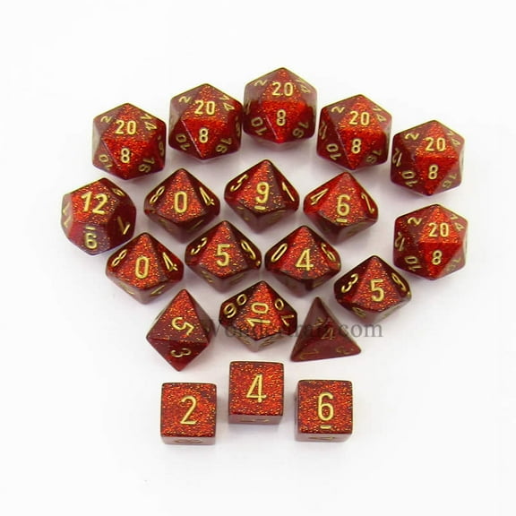 Ruby Glitter Dice with Gold Numbers 16mm (5/8in) Pack of 20 Chessex