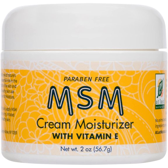 Loción facial en crema At Last Naturals MSM para reducir las líneas finas y las arrugas, acné y cicatrices, humectante calmante con vitamina E para promover una piel sana (2 oz)