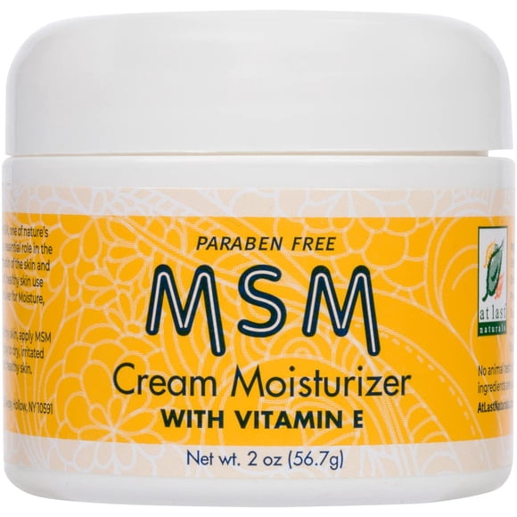 Loción facial en crema At Last Naturals MSM para reducir las líneas finas y las arrugas, acné y cicatrices, humectante calmante con vitamina E para promover una piel sana (2 oz)