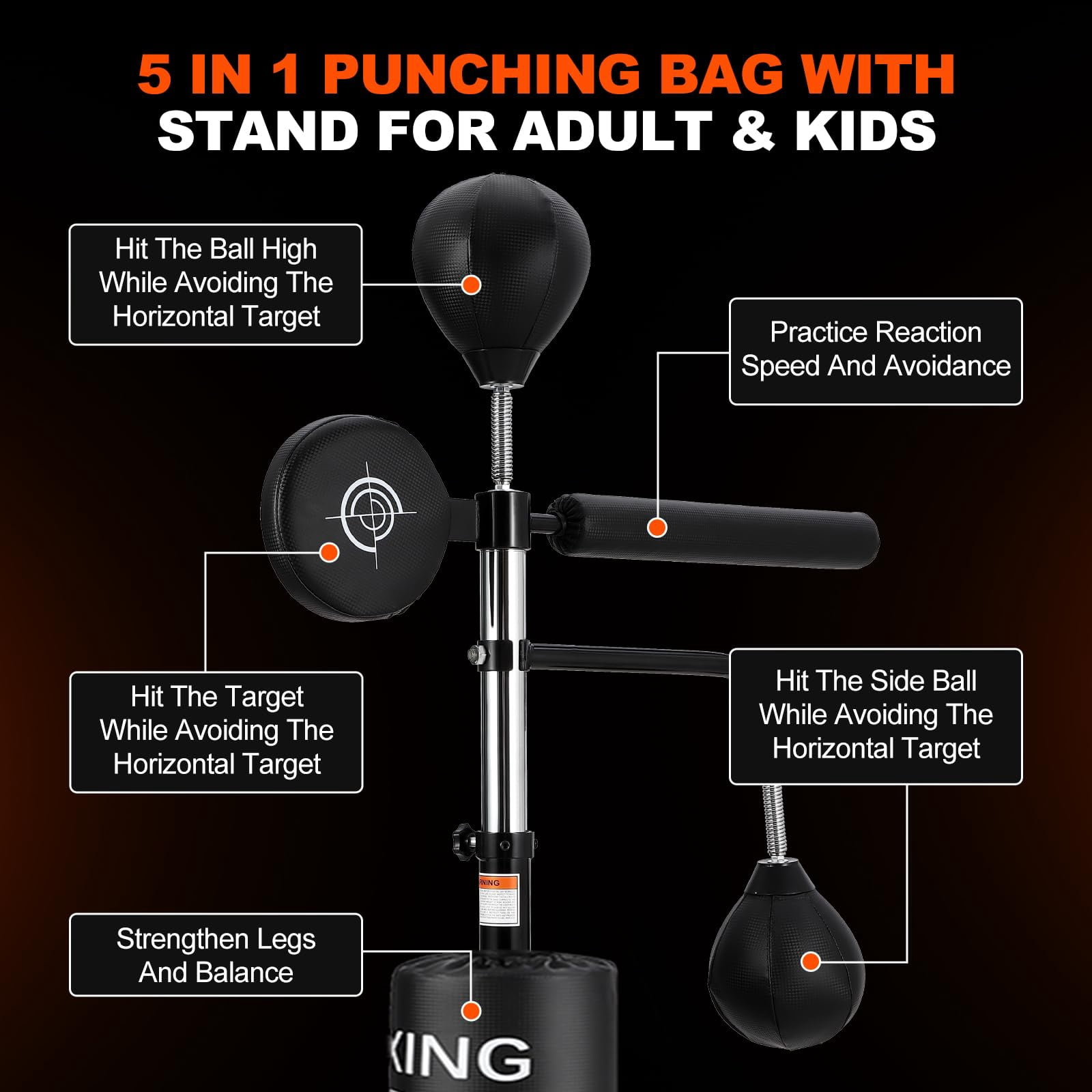 Luku Adjustable 5-in-1 Boxing Bag Set – Freestanding Punching Bag with Reflex Bar, Double Speed Bags, Hitting Target & Stable Base for Kids & Adults