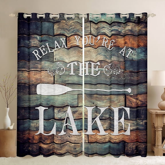 Homewish Lake House Black Out Curtains,Old Barn Door Curtains Pack of 2 (42x63 Each),Rustic Farmhouse Cabin Bedroom Curtains For Boys Kids,Microfiber Bedroom Decor