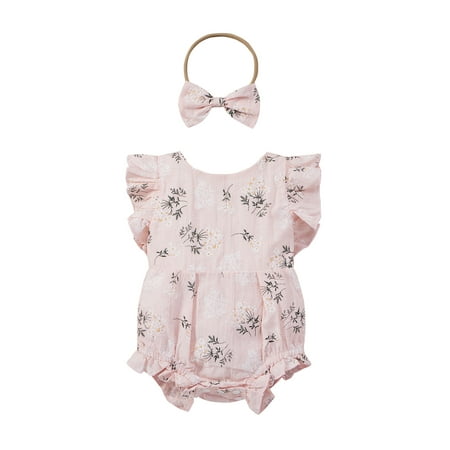 

Newborn Baby Girls Floral Romper Summer Jumpsuit Headband 2pcs Outfits Clothes