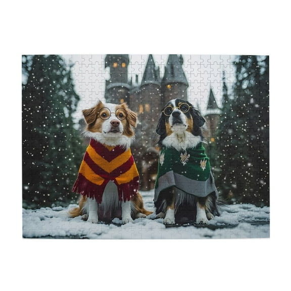 500-Piece Wooden Jigsaw Puzzle for Adults - Dogs Hogwartss Winter Snow , Fun & Relaxing Family Game, No-Dust Interlocking Pieces, Perfect Wall Decor & Holiday Gift