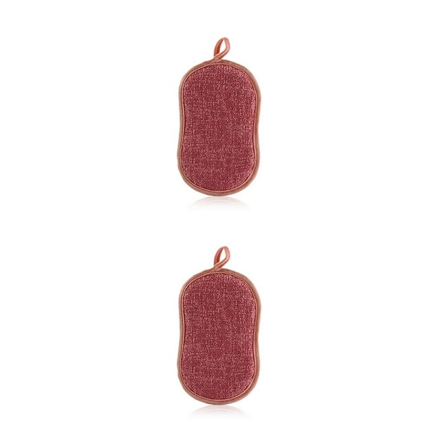 Wweixi Tampon à Récurer de Cuisine Double Face en Microfibre pour Casseroles, Poêles et Vaisselle, Récurant de Nettoyage Réutilisable, Éponge Ménagère, Lavage de Poussière de Paume, Rouge, Ensemble de 2