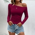 thumbnail image 5 of XRoczxe Women Off Shoulder Long Sleeve Top Ruched Slim Fit Solid Blouse Soft Stretch Casual Shirt, Can Be Worn Alone or Layered, 5 of 6