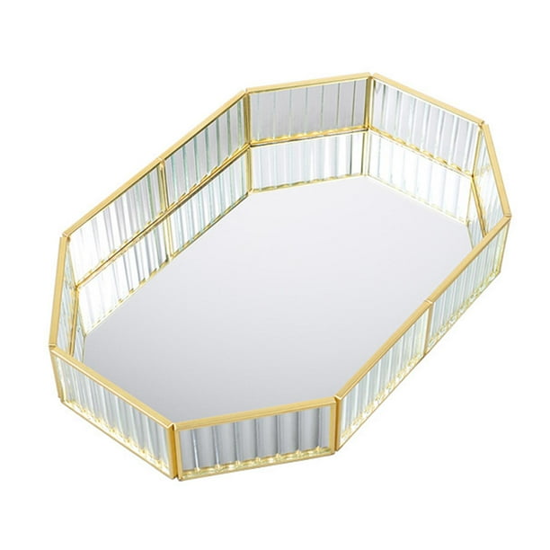 Bandeja de tocador de vidrio espejado, portavelas, organizador de baño para decoración L