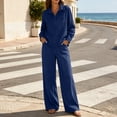 thumbnail image 2 of QQZ Wide Leg Pants 2 Piece Set For Women, Denim Long Sleeve Collared Top & Palazzo Pants Casual Outfit, 2 of 7