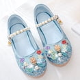 thumbnail image 5 of Quealent Girls Dress Shoes Mary Jane Princess Shoes Girls' Flats Glitter Low Heels Flower Wedding Party Footwear for Toddler Little/Big Kid Blue for Size 11.5, 5 of 7