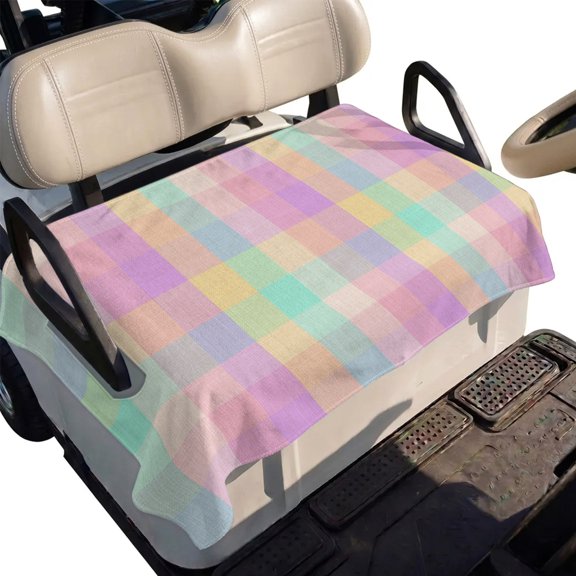 Golf Cart Seat Cover Colorful Buffalo Plaid Club Car Golf Cart Seat Covers Soft Absorbent Golfcart Towel Blanket Linen Classic Checked Golf Seat Covers for Cart Decor Fits 2 & 4 Passenger 51"x31"
