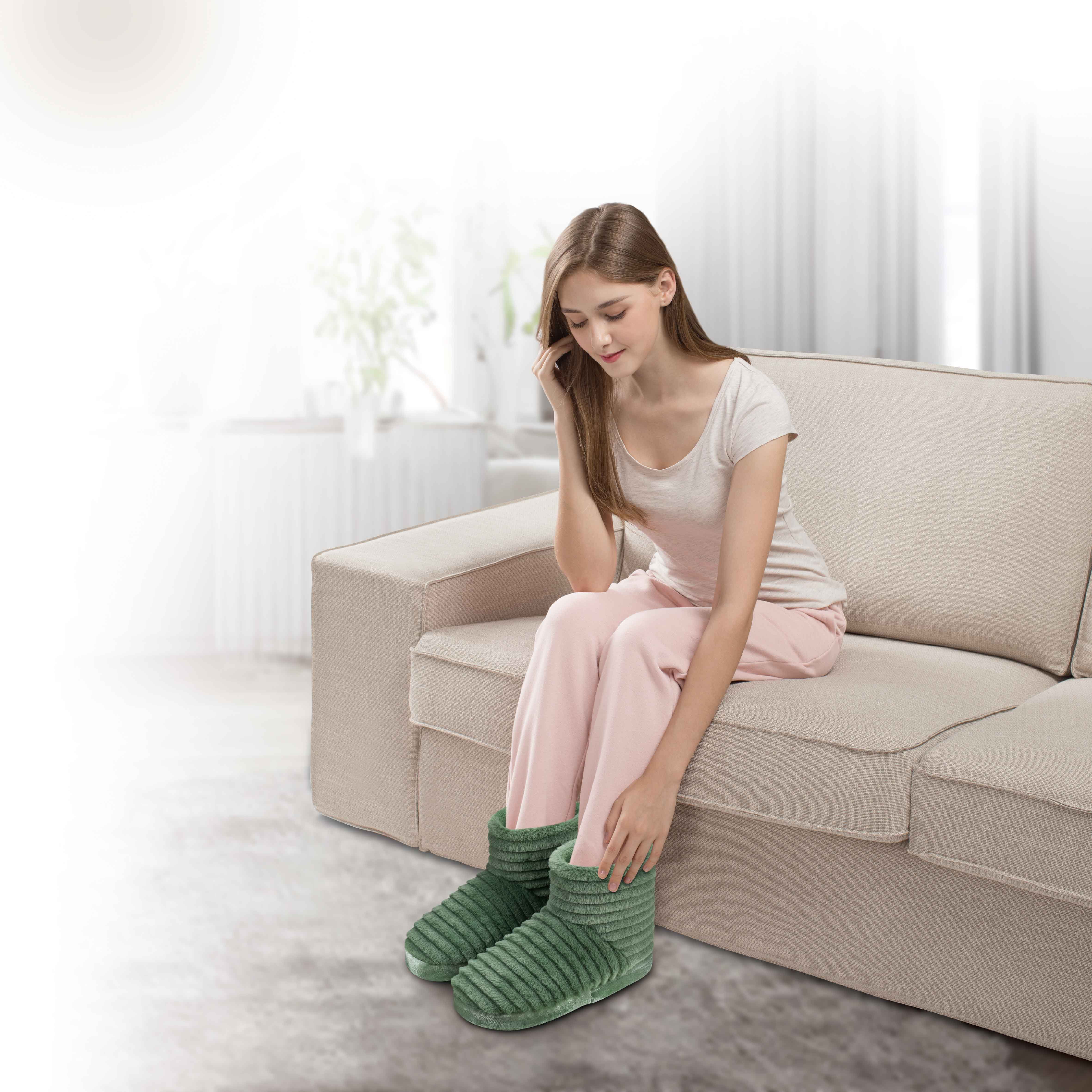 Health Touch Massaging Plush Booties with Vibration Massage, Green