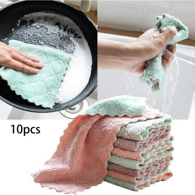 Oleegame 1PC Ten Dollar Items 10PCS Absorbent Clean Cloth Wiping Rag Dish Towel Home Kitchen Wipe Corals Pink