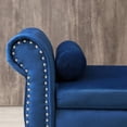 thumbnail image 3 of 63" Storage Bench Ottoman, Velvet Multifunctional Rectangular Sofa Stool Buttons Tufted with Nailhead Trimmed & Solid Wood Legs & One Pillow, Bed Bench for Bedroom Living Room Entryway, Blue, 3 of 5