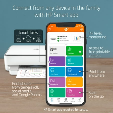 HP - ENVY 6055e Wireless Inkjet Printer with 3 months of Instant Ink Included with HP+ - White