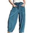 thumbnail image 2 of Women'S Corduroy Pants Baggy Wide Leg Pants Casual Elastic Waisted Palazzo Harem Pants with Pockets Blue XXL, 2 of 8