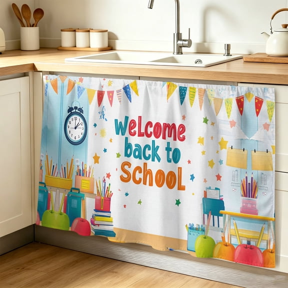 School Celebrations Cabinet Curtains for Shelves, Modern School Stationery Cheerful Privacy Curtain for Closet Self Adhesive, Dust-Proof Drapes for Closet Storage Room Classroom Doorway, 32"W x 55"L