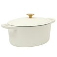 thumbnail image 1 of Crock Pot Artisan Olla holandesa ovalada de hierro fundido de 7 cuartos con tapa - Blanco lino con perilla dorada, 1 of 5