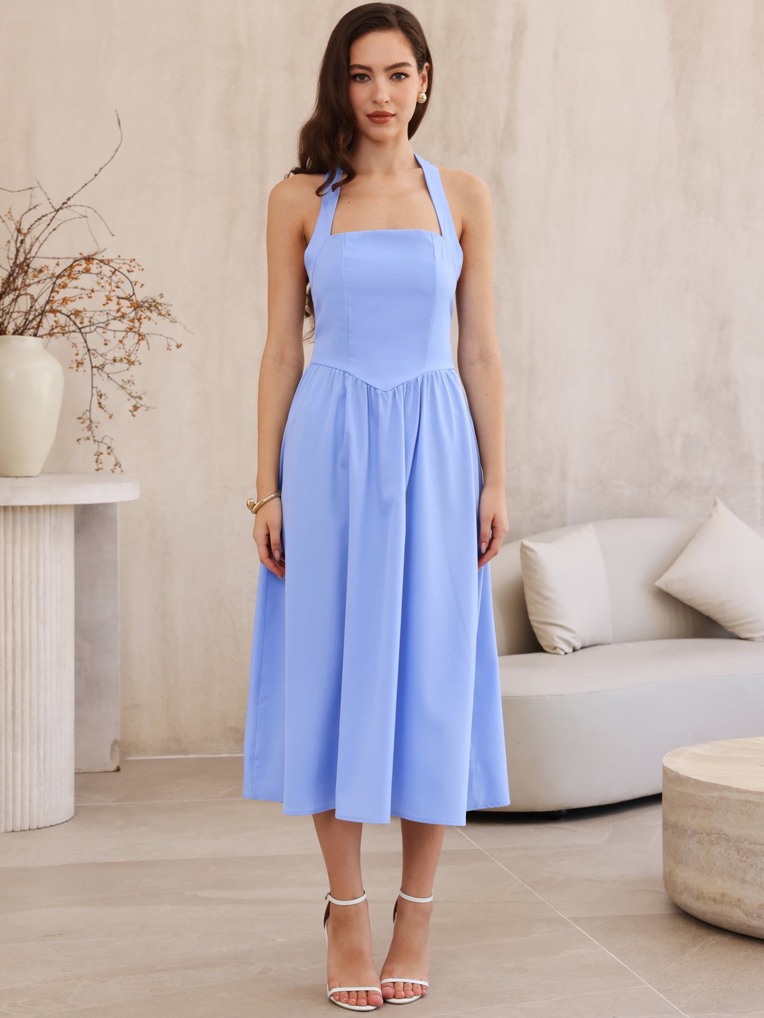 DARING DIVA Women's Off Shoulder Halter Corset High Waist Dresses S Blue
