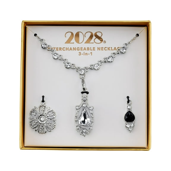2028 Jewelry 3-In-1 Crystal Teardrop Interchangeable Necklace Set 16" 3" Extender