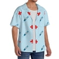 thumbnail image 2 of Balery Syringe And Red Cross Camisa Casual de Manga Corta con Botones para Hombre, Texturizada, Estilo Cubano, para Playa, Verano-Large, 2 of 5