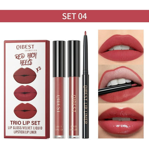 Oefntac Lip Gloss Lip Gloss,lip Liner,velvet Lip Glaze Set,Lips Makeup Kits Pigment Velvety Nude Lip Stain Long Wear Lip Gloss Make Up Gift Set
