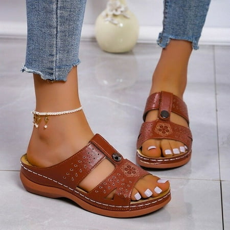 

QWZNDZGR Women Casual Sandals Comfortable Soft Slippers Embroider Flower Colorful Ethnic Flat Platform Open Toe Outdoor Beach Shoes