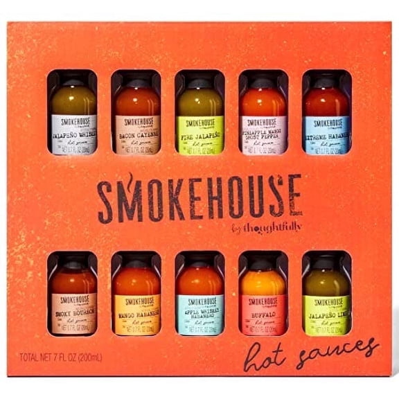 Smokehouse by Thoughtfully Natural Flavors Hot Sauce Traveler Variety Pack, Liquid Hot Sauce Gift Set, 10 Count
