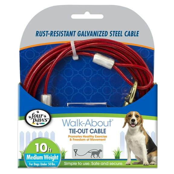 Four Paws Medium Weight Dog Tie Out Cable Red 10 Foot (1 Count)