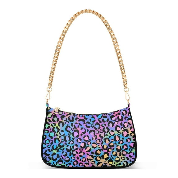 Rainbow Leopard Womens Chain Shoulder Bag Tote Handbag Clutch Hobo Purse with Zipper for Travel Casual