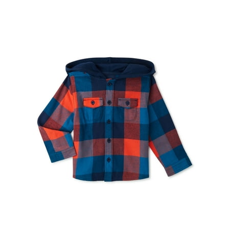 Wonder Nation Toddler Boys Hooded Flannel Shirt, Sizes 12M-5T