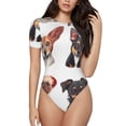 thumbnail image 1 of Fotbe Happy Dog Faces Collage Body de Mujer con Cuello Redondo y Mangas Cortas, Sin Mangas Ajustado, Suave, Cómodo y Básico-Large, 1 of 7