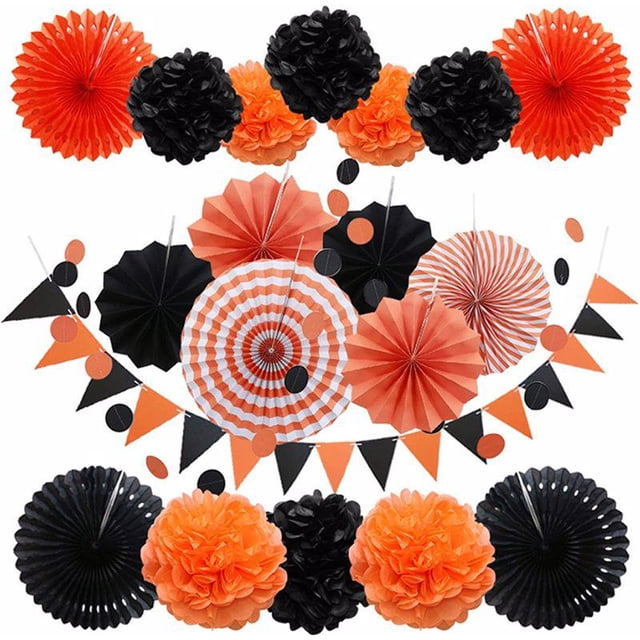 Decoración artística de papel, abanico de papel duradero artístico, plegable, respetuoso con el medio ambiente, Harisen, Navidad, boda, fiesta Kits de decoración para fiestas Naranja Negro Mixto Naiovety HA073038-03