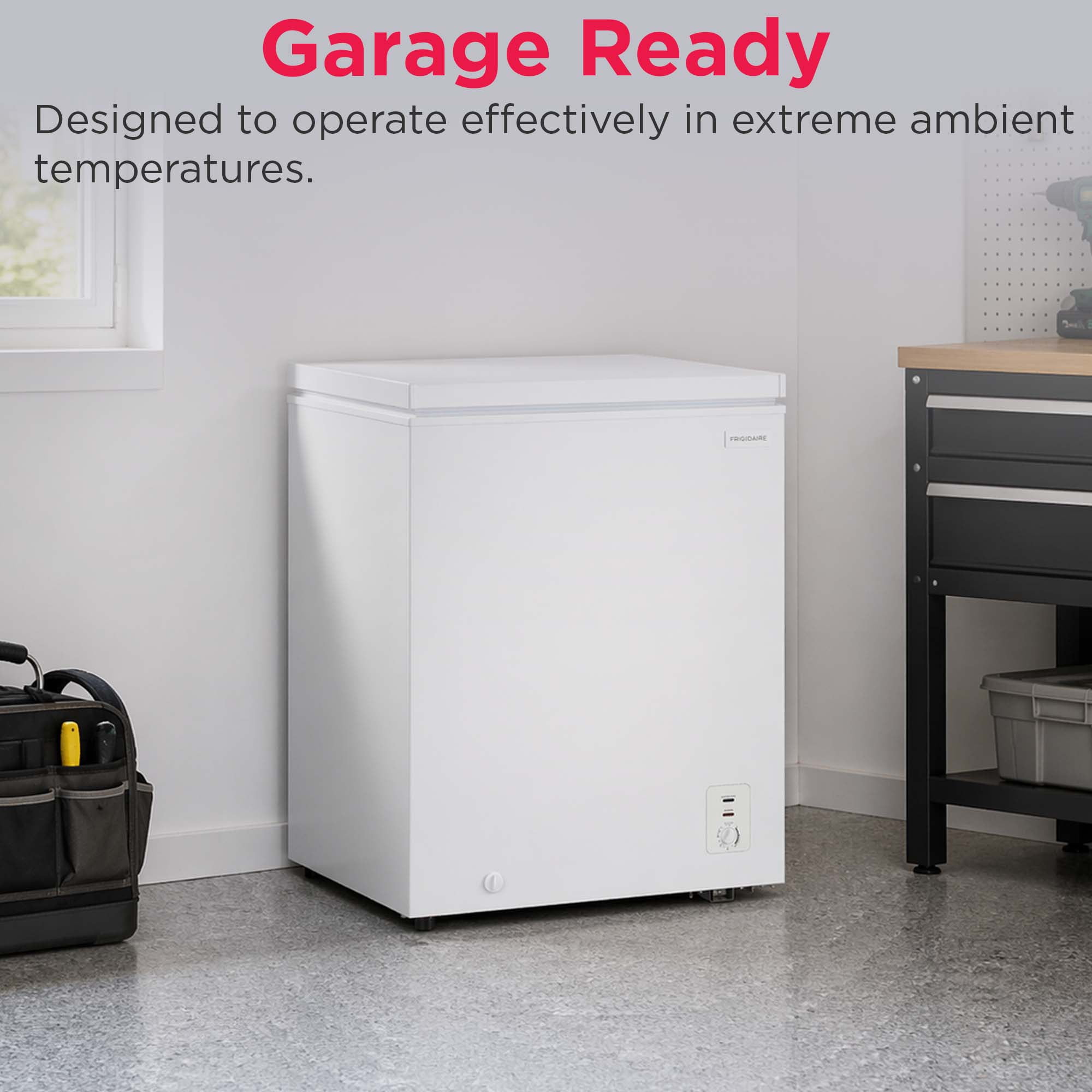 Frigidaire 5.0 Cu. ft. Garage Ready Chest Freezer, Compact Deep Freezer for Garage, Kitchen, Apartment, White