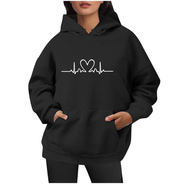 WEAIXIMIUNG Chandails pour Femmes Coupe Ample Mode pour Dames Automne Hiver Extérieur Ample Grande Taille à Lettres Imprimées Chandail à Capuchon à Cordon