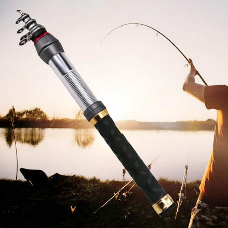 Portable Carbon Fiber Telescopic Fishing Rod Ultralight Travel Fishing Pole  Comfortable Handle for Stream Pier - Black, 2.4m 