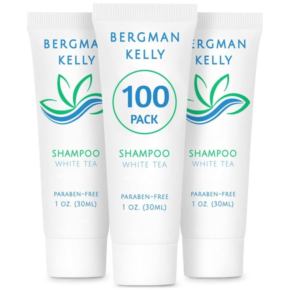 BERGMAN KELLY - Travel Size Hotel Shampoo - 1 fl oz, 100 PK, White Tea - Delight Your Guests with Revitalizing & Refreshing Hair Cleanser for Guest Hospitality - Mini & Small Si