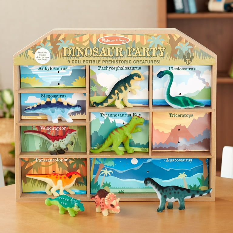 Melissa Doug Dinosaur Party Play Set 9 Collectible Miniature Dinosaurs in a Case