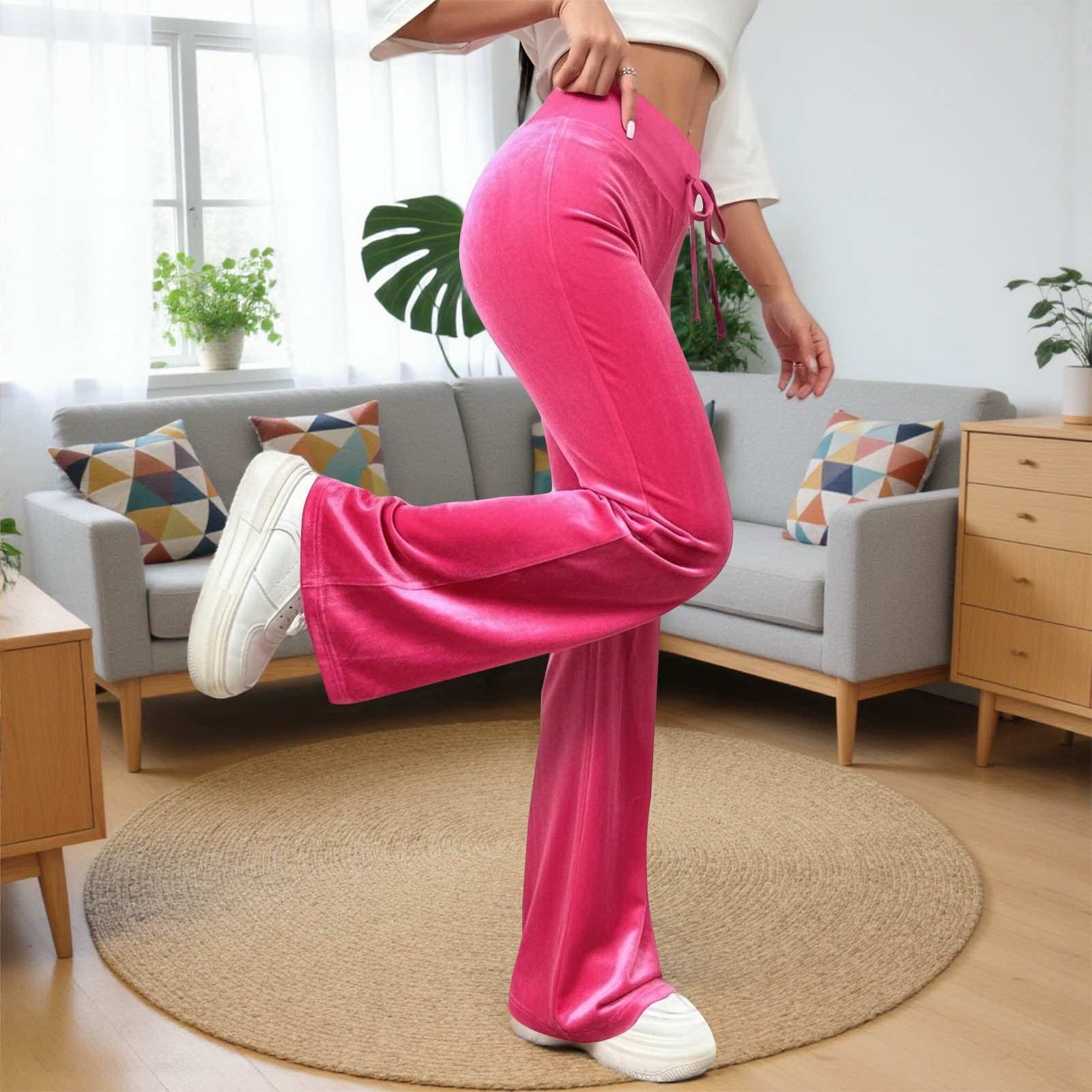 Women's Pants Sevevn Women's Velvet Flare Pants Drawstring High