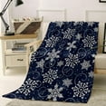 thumbnail image 2 of Christmas Throw Blankets, White Navy Snowflakes Pattern Soft Fleece Blanket Decorative for Home Sofa Couch Chair Living Bedroom,60x80 Inches, Winter, 2 of 6