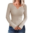 thumbnail image 1 of Swstbby Soldes d'Automne! Hauts d'Automne pour Femmes Grande Taille, Mode Décontractée à Manches Longues Col en V Uni Khaki TG, 1 of 4
