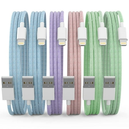 6 Pack for iPhone Charger Cable, Multi-size Multi-color Long USB Fast Charging Lightning Cable Compatible with iPhone 14 13 12 11 Pro Max XR XS X 8 7 6 Plus SE - Macaroon Color [3/3/5/5/5/6FT]
